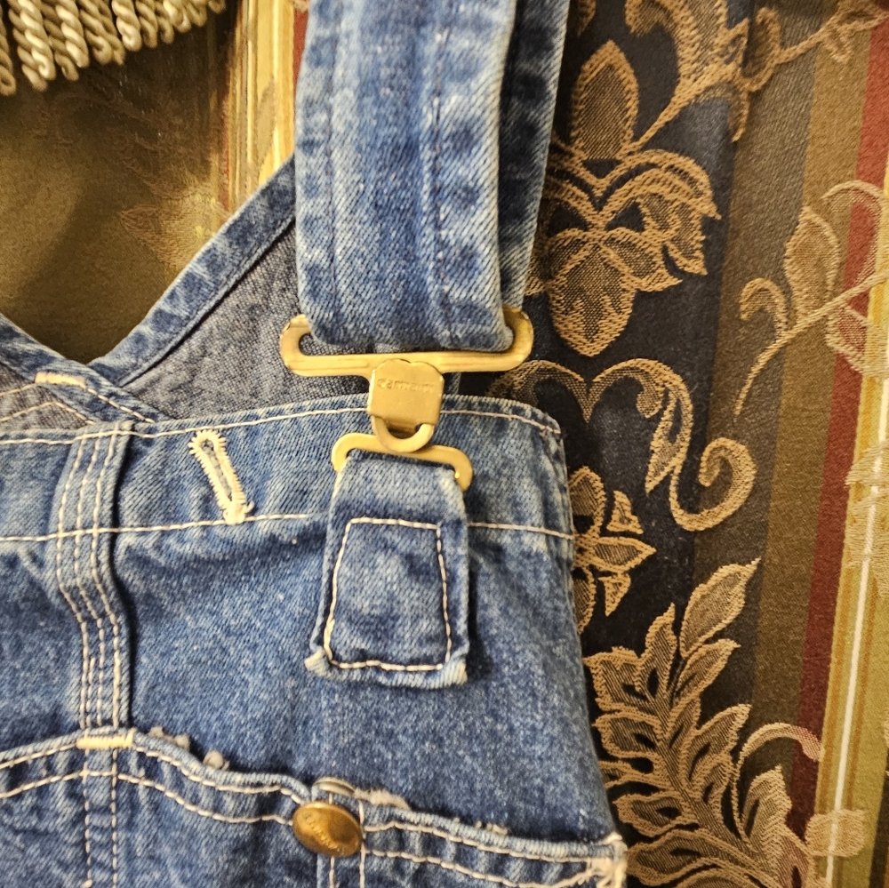Free People Carhartt Blue Denim Overall Dress with Cream Lace, Handmade - Picture 5 of 8